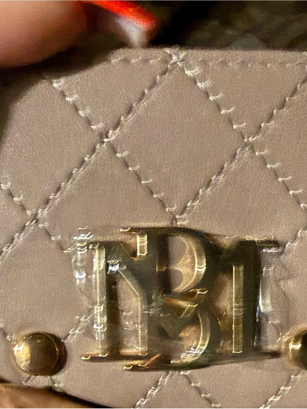 Badgley Mischka Quilted Taupe Card Wallet with Gold Hardware